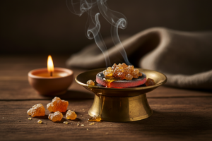 Charcoal in a heat‑safe bowl with resin grains — hero image for How to Burn Resin Incense